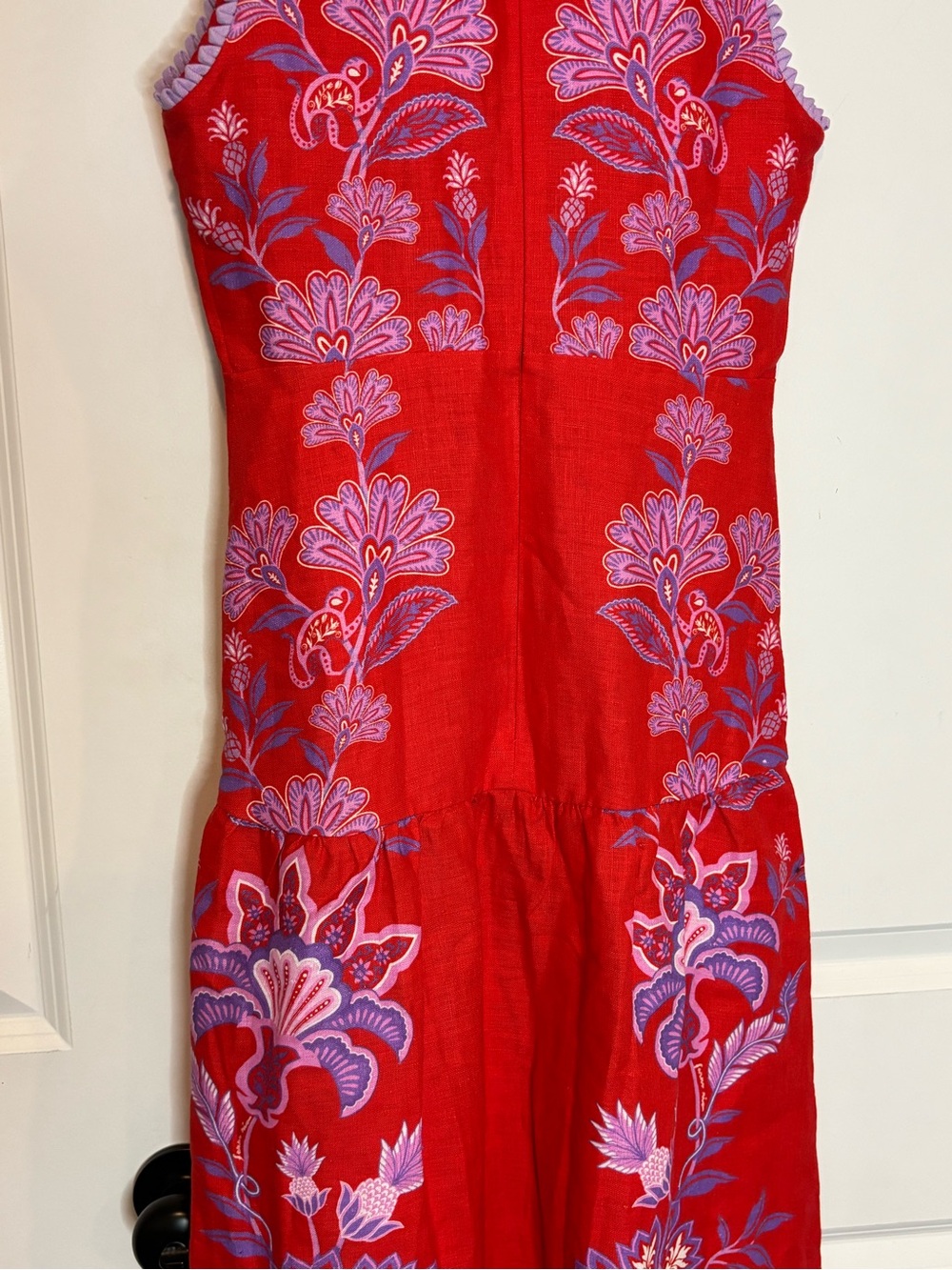 Farm Rio Porcelain Garden Red Purple Sleeveless Deep V Linen Maxi Dress XS - Picture 8 of 12